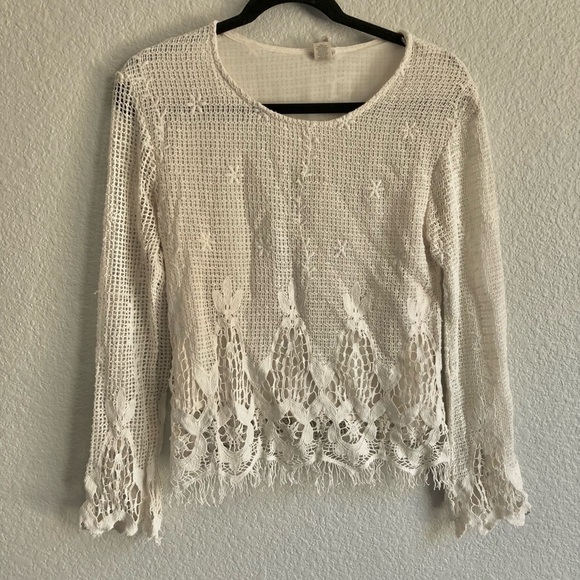 GIMMICKS by BKE buckle brand XS cream ivory lace long sleeve lined top blouse - Picture 2 of 7